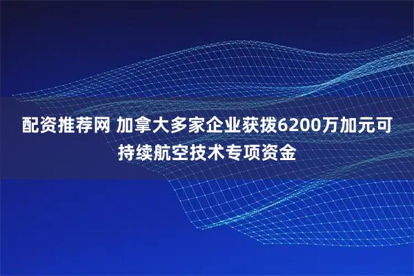 配资推荐网 加拿大多家企业获拨6200万加元可持续航空技术专项资金